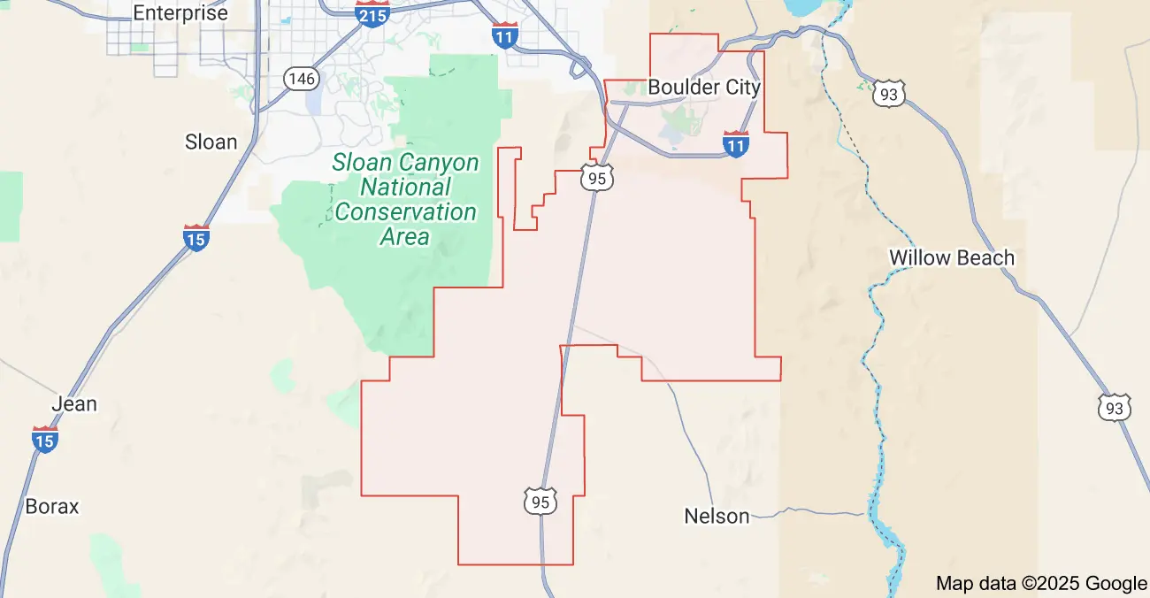 Boulder City Nevada Map Map of Boulder City, Nevada, showing its location southeast of Las Vegas, just neighboring the City of Henderson NV. It is close to the Hoover Dam, Lake Mead, Willow Beach, with surrounding areas including Sloan Canyon National Conservation Area and Nelson.
