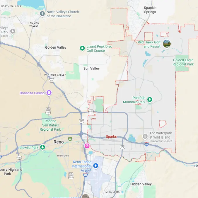 Map of Sparks Nevada, right by Reno, prime areas where 702 Cash Buyers buy houses in Nevada