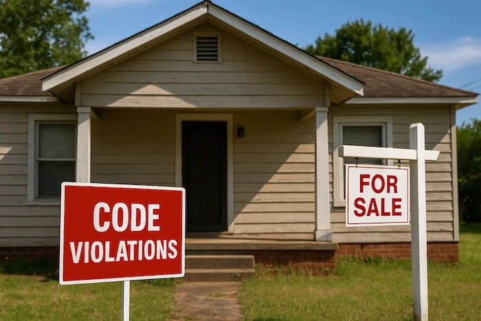photo of a house with a code violations sign and a for sale sign, showing a homeowner selling a house with code violations in las vegas