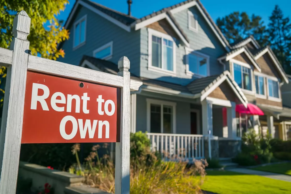 Photo of a nice two story home with a rent to own sign up front, signifying the creative financing possibilities selling a home with a lease option agreement